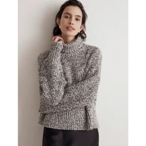 Madewell Wide Rib Black White Marled Long Sleeve Turtleneck Sweater Top Size M